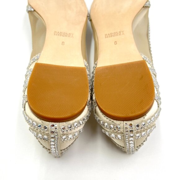 Badgley Mischka Bhldn Womens Size 8 Gigi Pointed Toe Jeweled Ivory‎ Ballet Flats - Picture 12 of 13
